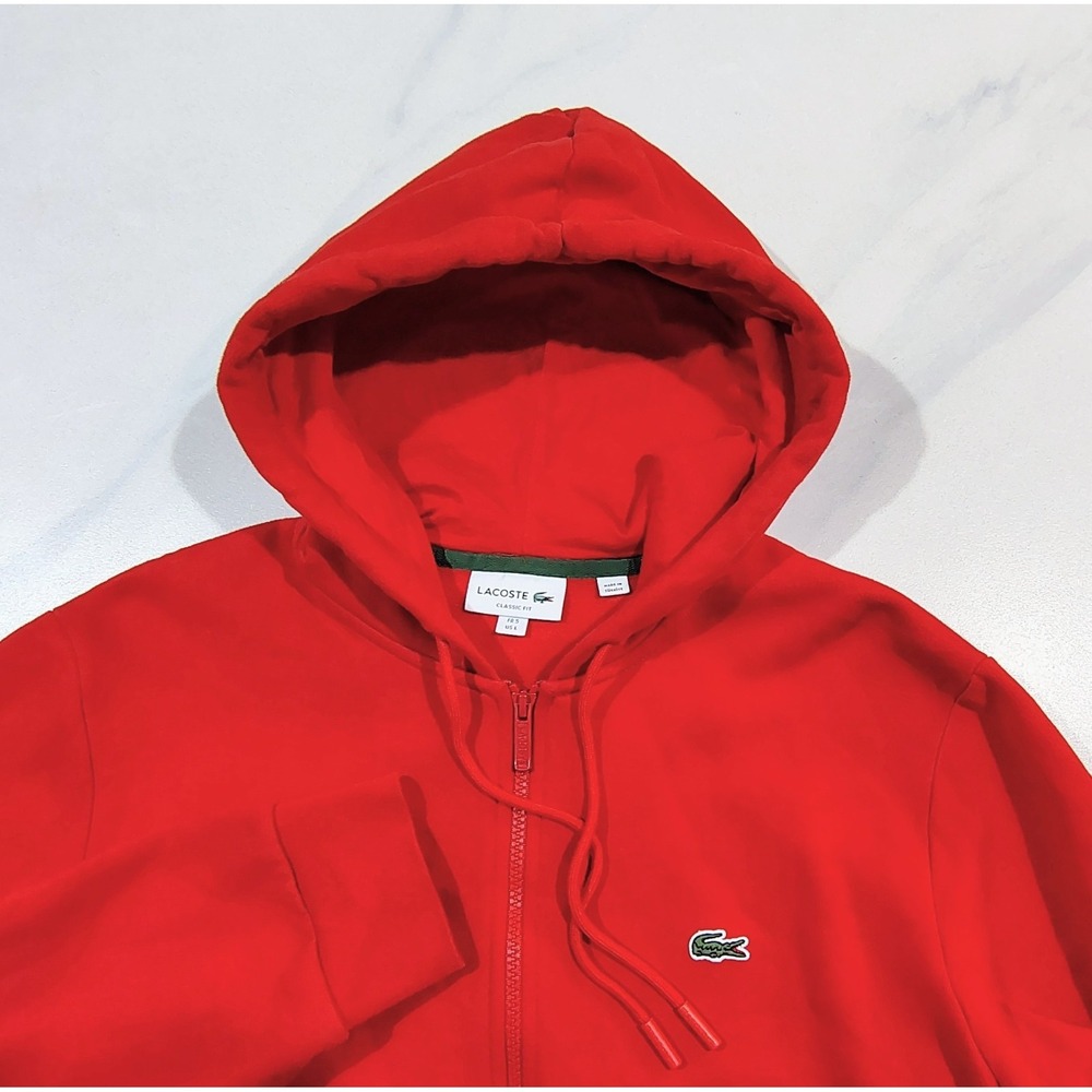 Lacoste Sport Hoodie Mens Large Red Full Zip Cotton Blend Fleece Sweatshirt Logo - Picture 2 of 15